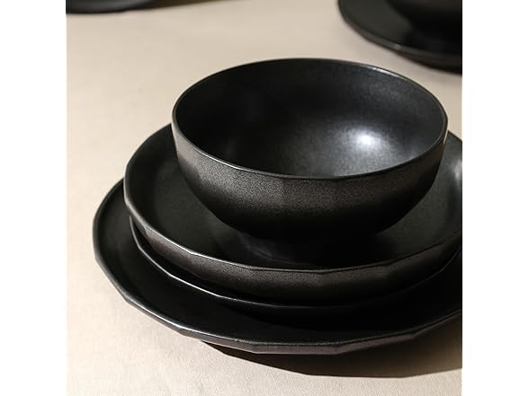 Stone Lain Rio 12-Piece Dinnerware Set Stoneware, Black