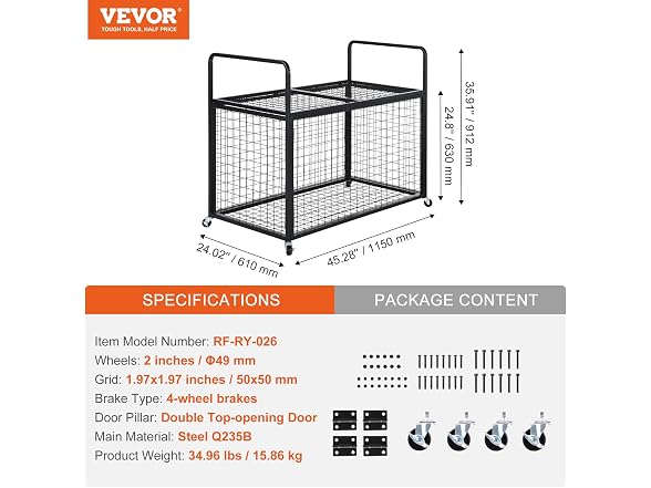 Rolling Sports Ball Storage Cart, Lockable