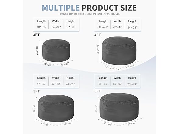 Grey 4 FT Bean Bag Chair