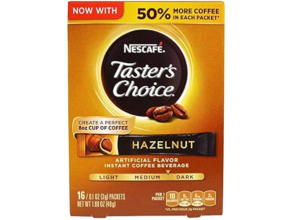 Nescafe Hazelnut Instant Coffee, 16ct