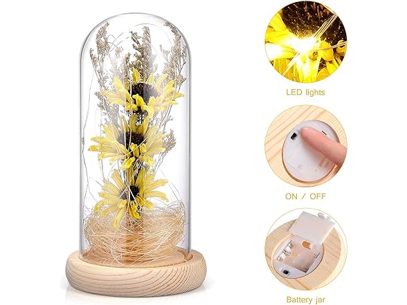 Artificial LED Sunflower in Glass Dome