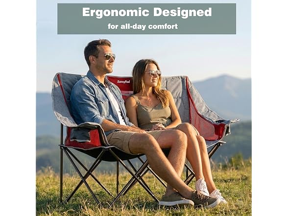 SUNNYFEEL Grey-Red Loveseat Camping Chair