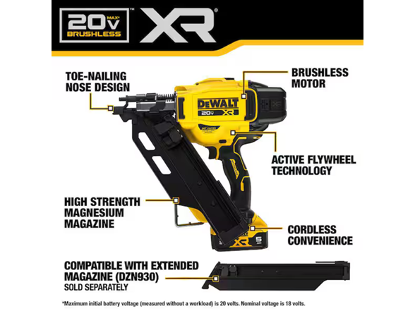Dewalt DCN930P1 - 20-Volt 30deg Framing Nailer Kit