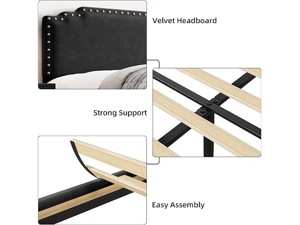 GAOMON Queen Velvet Bed Frame, Black