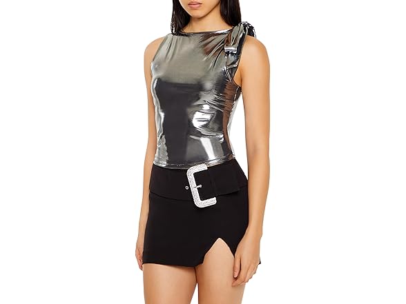 Forever 21 Women (S) Sleeveless Metallic Bow Top