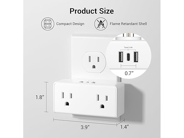 Clear Power 2-outlet wall-taps with USB charging