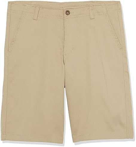 IZOD Boys' School Uniform Adaptive Chino Shorts, Adjustable Waistband, Velcro Closure, and Faux Buttons, Khaki, 20