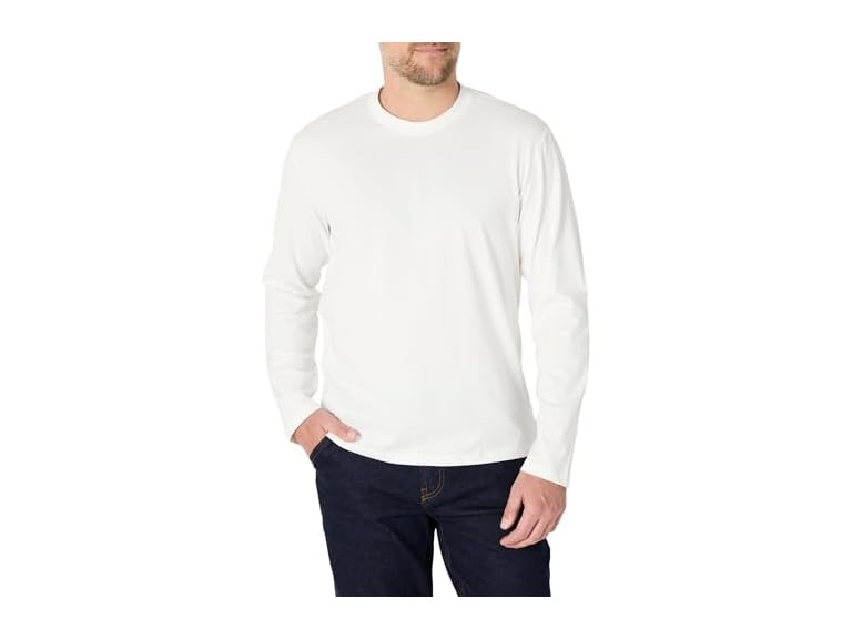 Amazon Essentials Men's Relaxed Fit Long Sleeve T-Shirt, White, Small