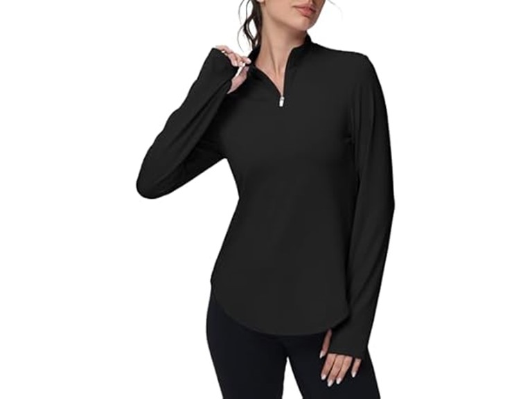 GGOV Women's Golf Polo Long Sleeve Workout Tops V Neck UPF 50+ Sun Protection Quick Dry Lightweight Active Tennis Shirts Black