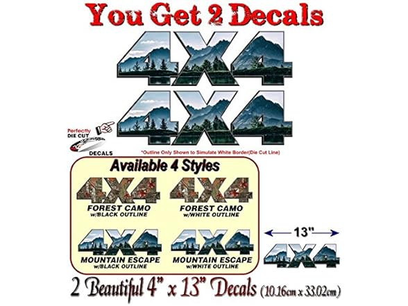 4x4 Mountain Escape Decals Black 13"