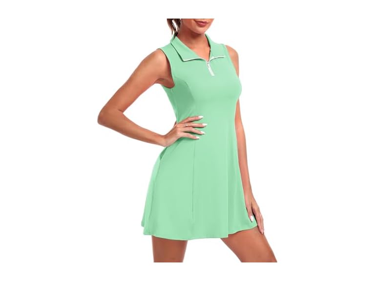 FKEEP Women's Golf Tennis Dress Athletic Workout Dress with Shorts and Pockets (Light Green, XS)
