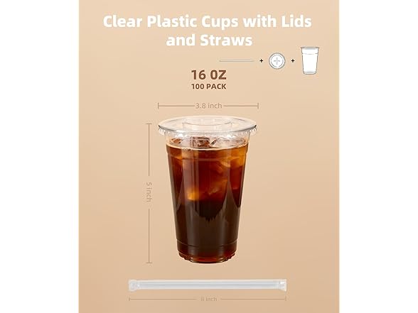 100 Pack Plastic Cups with Lids and Straws