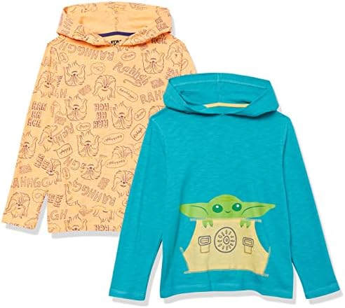 Amazon Essentials Disney | Marvel | Star Wars Boys' Lightweight Hooded Long-Sleeve T-Shirts, Pack of 2, Star Wars Child, Small