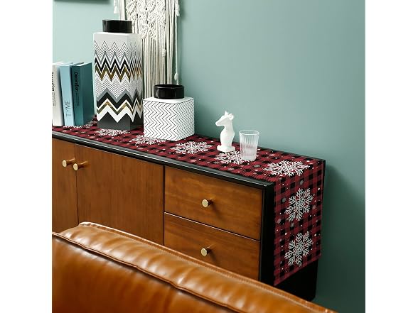 PIEPLE Christmas Table Runner-Red Black Buffalo Plaid Check