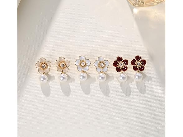 Flower Teardrop Pearl Dangle Earrings