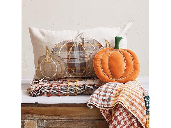 Pumpkin Shaped Pillow w/ Rope Embroidery