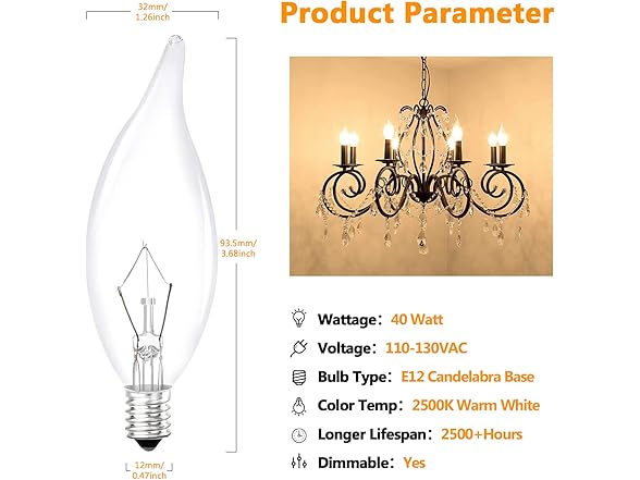 Brightever 12-Pk Vintage Incandescent Light Bulbs 40W
