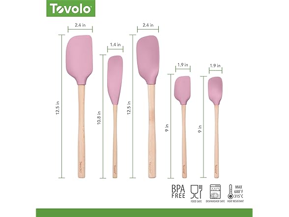 Tovolo Silicone Spatula with Wooden Handle Set of 5 