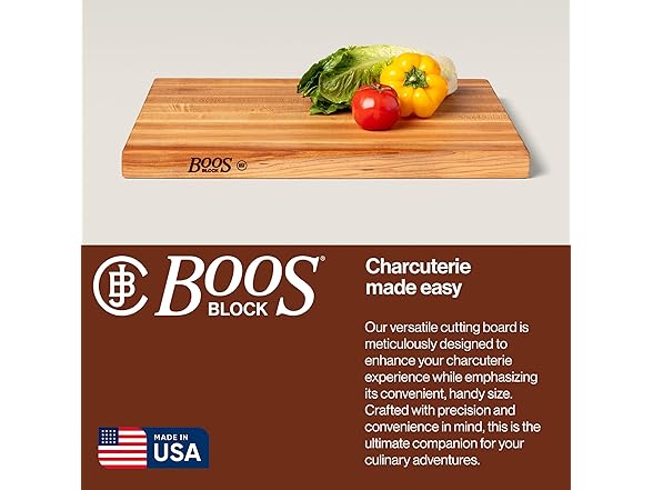 John Boos R-Board Series Rectangular Wooden Maple Cutting Board 20”x15” – 1.5” Thick, 12-lb Reversible Butcher Block with Edge-Grain & Finger Grips – Made in the USA (Open Box)
