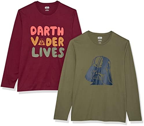 Amazon Essentials Disney | Marvel | Star Wars Men's Long-Sleeve T-Shirts, Pack of 2, Star Wars Vader, Large