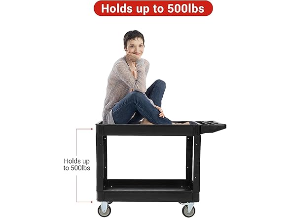 Utility Service Cart with Wheels and Two Trays