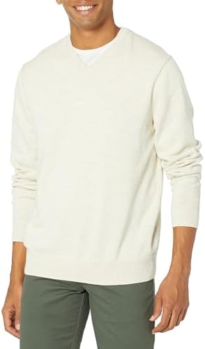 Amazon Essentials Men's V-Neck Pullover Sweater (Available in Big & Tall), Oatmeal Heather, X-Small