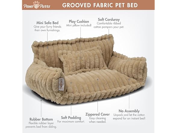 Paws & Purrs Grooved Pet Bed for Small to Medium Dogs
