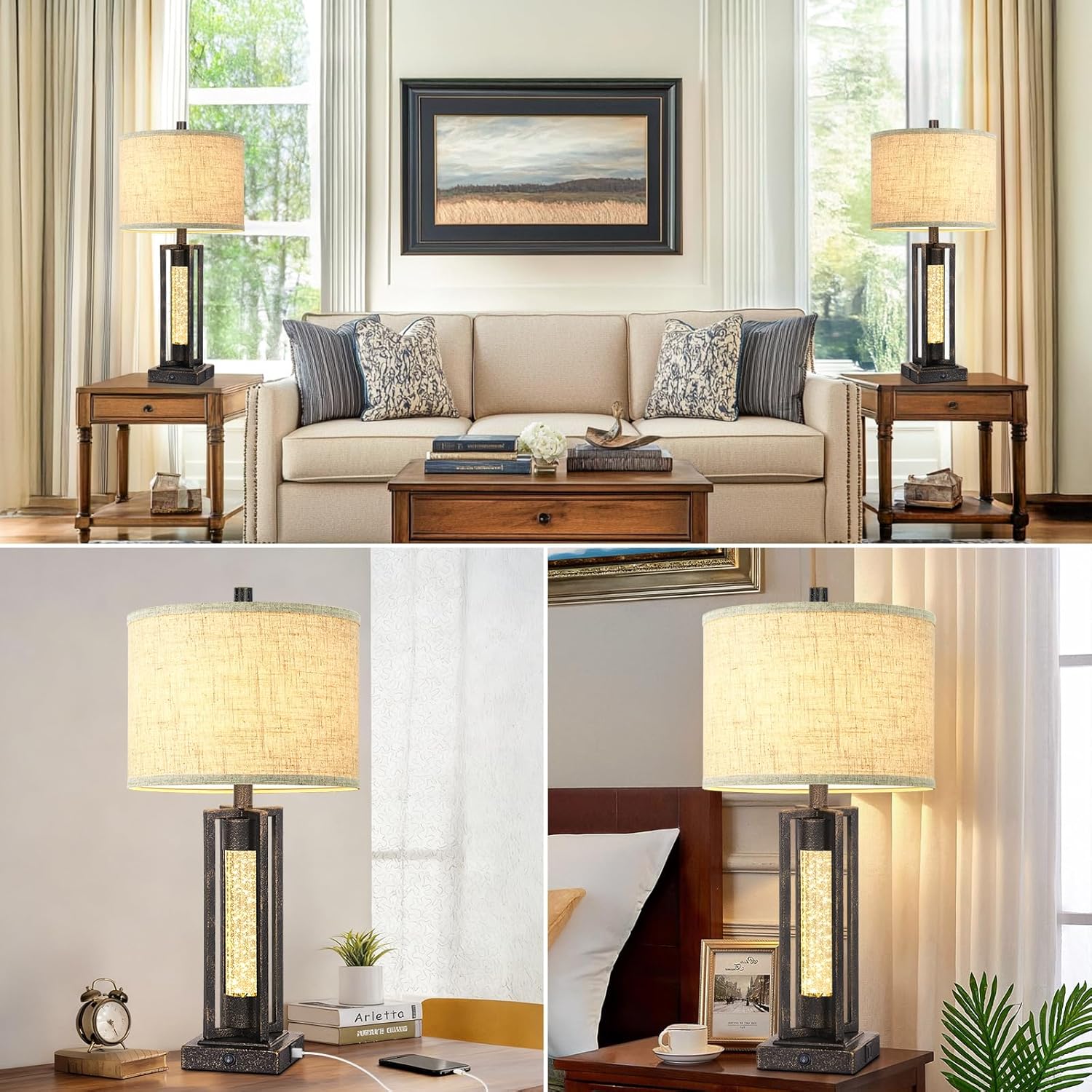 TOBUSA 26’’ Farmhouse Table Lamp for Living Room - Gallery 10