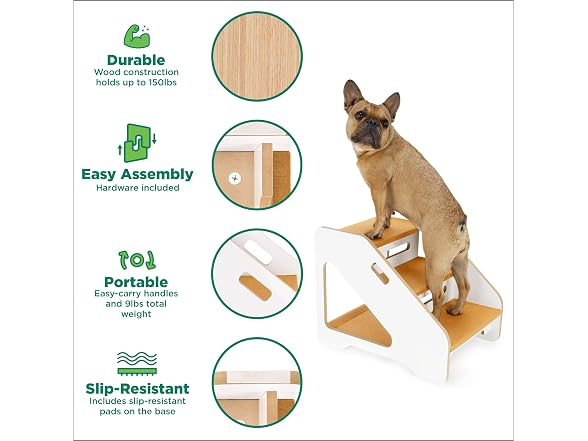 Furhaven Steady Paws 3-Step Pet Stairs, White Tan