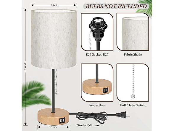 Bosceos Table Lamps Set of 2 with USB Charging Ports