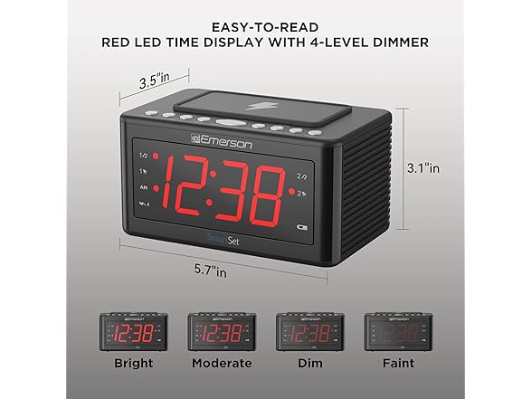 Emerson Smartset Wireless Charging Alarm Clock Radio