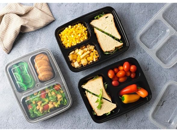 Bento Lunch Boxes - 2 Compartment, Plastic - Case of 96 - For Meal Prep, Lunches & Takeout