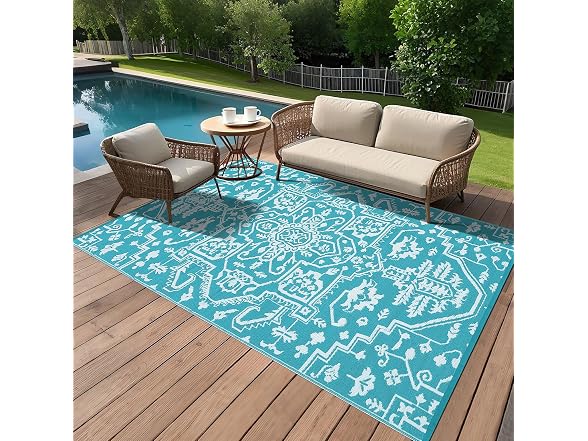 9x18 Outdoor Rug Plastic Straw Blue