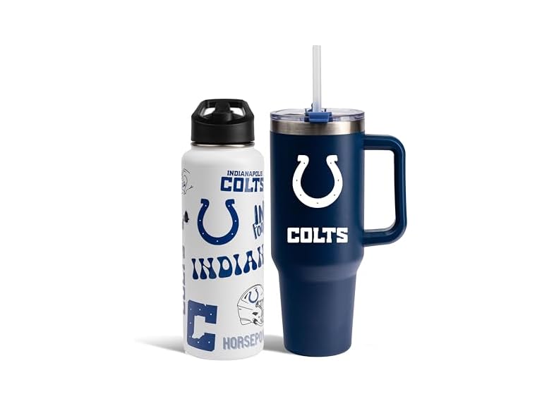 The Memory Company Officially Licensed NFL 2-Pack Stainless Steel Tumbler Set, 34oz Team Spirit Water Bottle & 40oz Game Day Tumbler with Lid and Straw, BPA-Free Materials, Convenient Straw Design