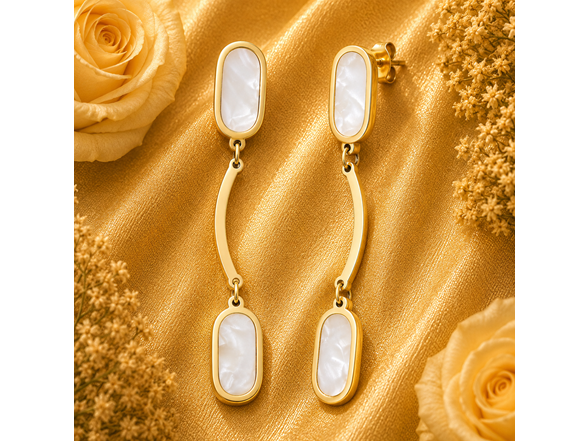 18K Gold Mother of Pearl Oval Drops