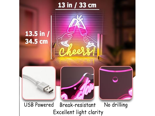 Whfobfe Cheers Neon Sign for Wall