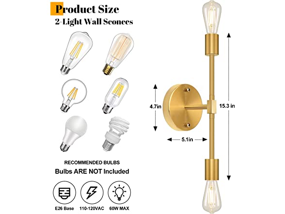 TOBUSA 2 Pack Bathroom Vanity Light