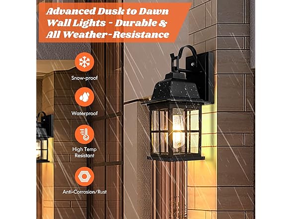 TOBUSA 2-Pack Dusk to Dawn Outdoor Wall Lights with Photocell