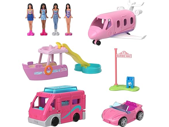 Barbie Mini BarbieLand Multi-Pack Doll & Toy Vehicle Set