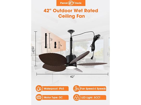 Parrot Uncle 42 Inch Outdoor Palm Leaf Ceiling Fan