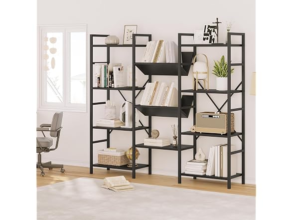 IDEALHOUSE Triple Wide Bookshelf, Black
