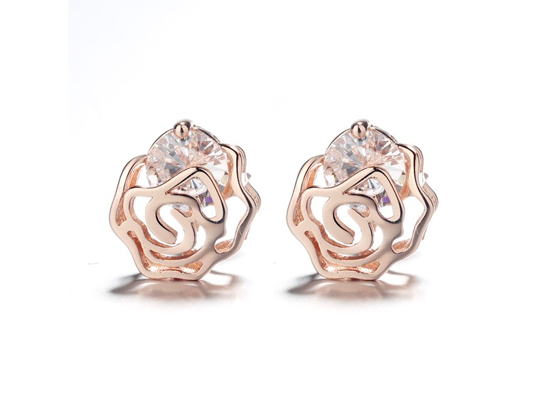 AAA IGT-DAAS-DEBS5975-R Crystal Rose Flower Stud Earrings Rose Gold 
