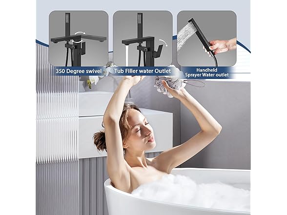 FAHKNS Matte Black Freestanding Bathtub