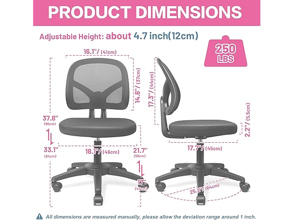 KIZECK Armless Mesh Small Office Computer Desk Chair