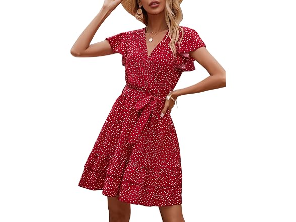 Floerns Women (M) Summer Polka Dots V Neck Dress
