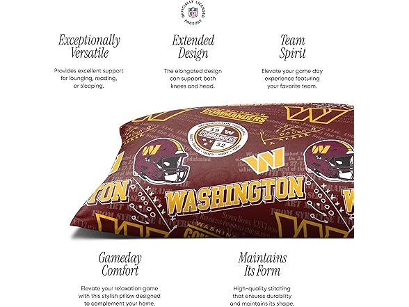 WASHINGTON COMMANDERS Printed Plush Body Pillow
