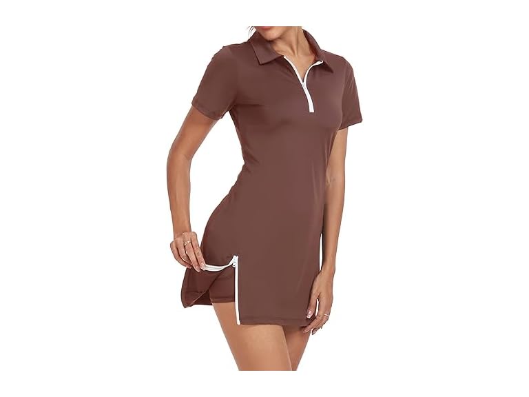 GGOV Womens Two Piece Tennis Golf Dress UPF 50+ Active Athletic Exercise Sports Wear Dresses for Women with Pocket Separate Shorts Brown