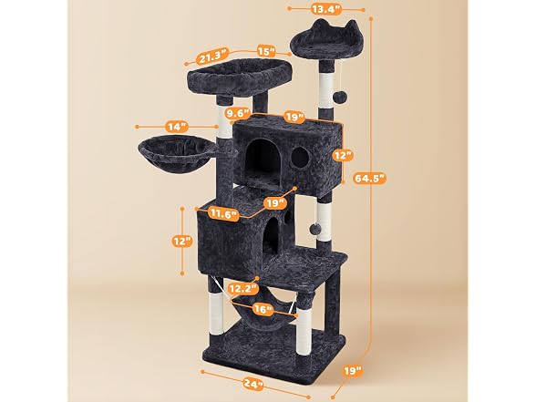 Yaheetech 64.5in Cat Tree for Large Cats, Black