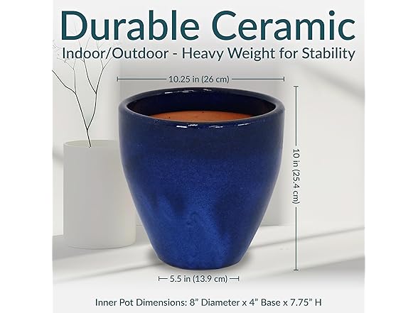 Sunnydaze Round Resort Ceramic Planter - Set of 2