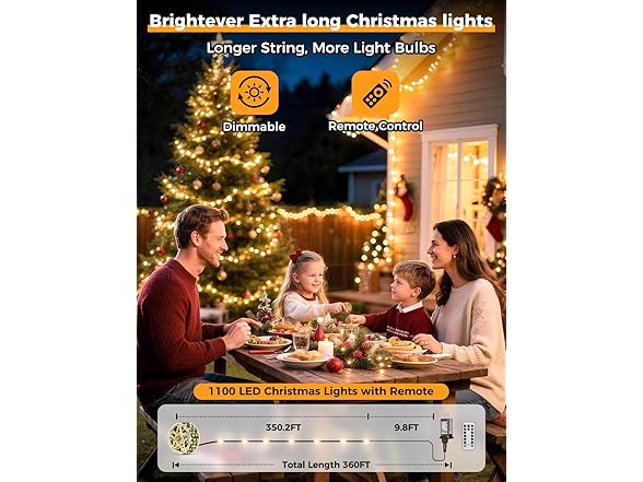Brightever Christmas Lights- 1100 Bulbs 360FT